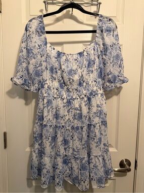 Francesca's Blue and White Floral Peasant Dress